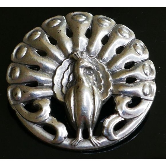 Vintage Sterling Silver Open Tail Feathers Peacock Brooch - Picture 8 of 8